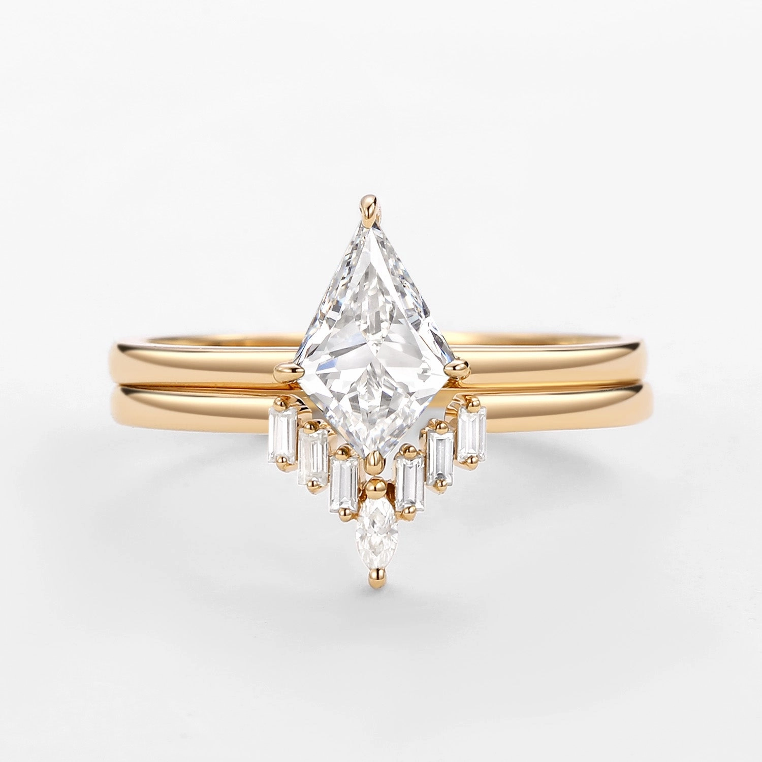 Quiet Look Lab Grown Diamond Ring Kite Cut Set 2pcs - Cielo