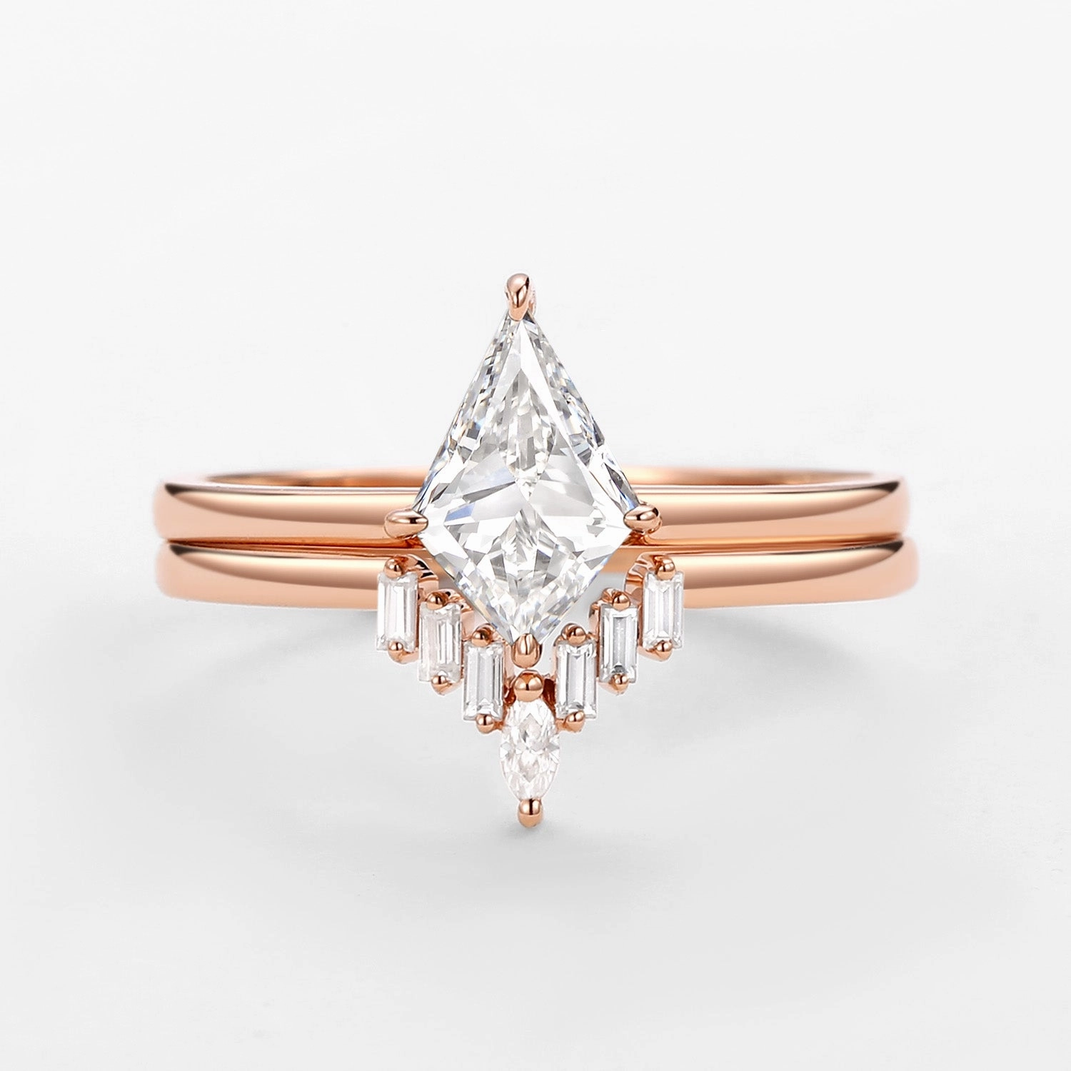 Lab Grown Diamond Ring Kite Cut Set 2pcs - Cielo Timeless Jewelry