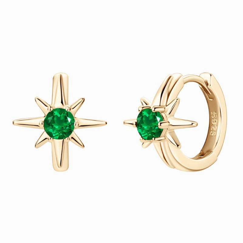 Lab Grown Emerald 8-Pointed Hoop Earrings | Sterling Silver Glamour Appeal