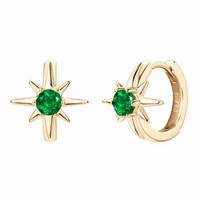 Lab Grown Emerald 8-Pointed Hoop Earrings | Sterling Silver Glamour Appeal