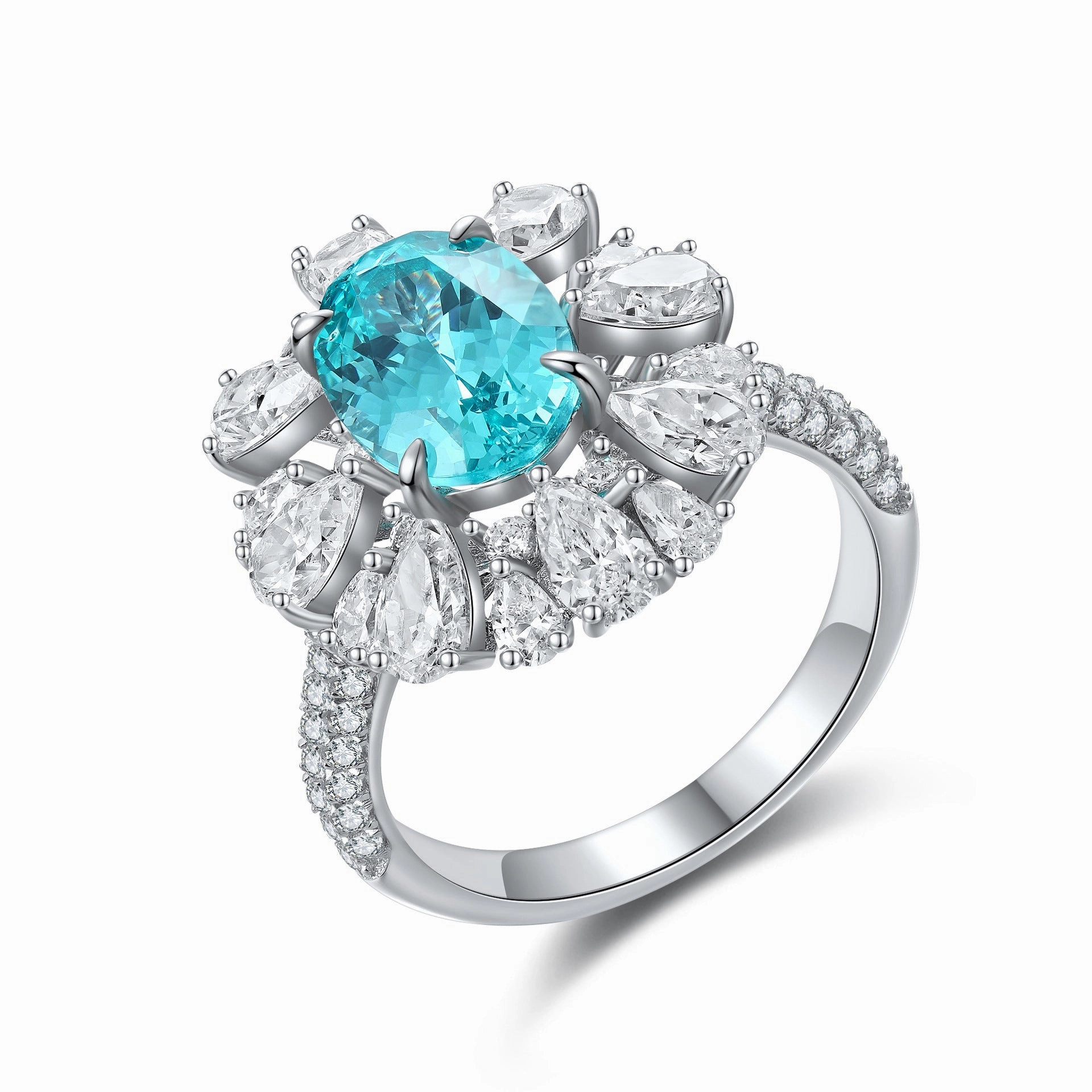 Lab-Grown Oval Cut Paraiba Ring in 925 Sterling Silver Playful Shine