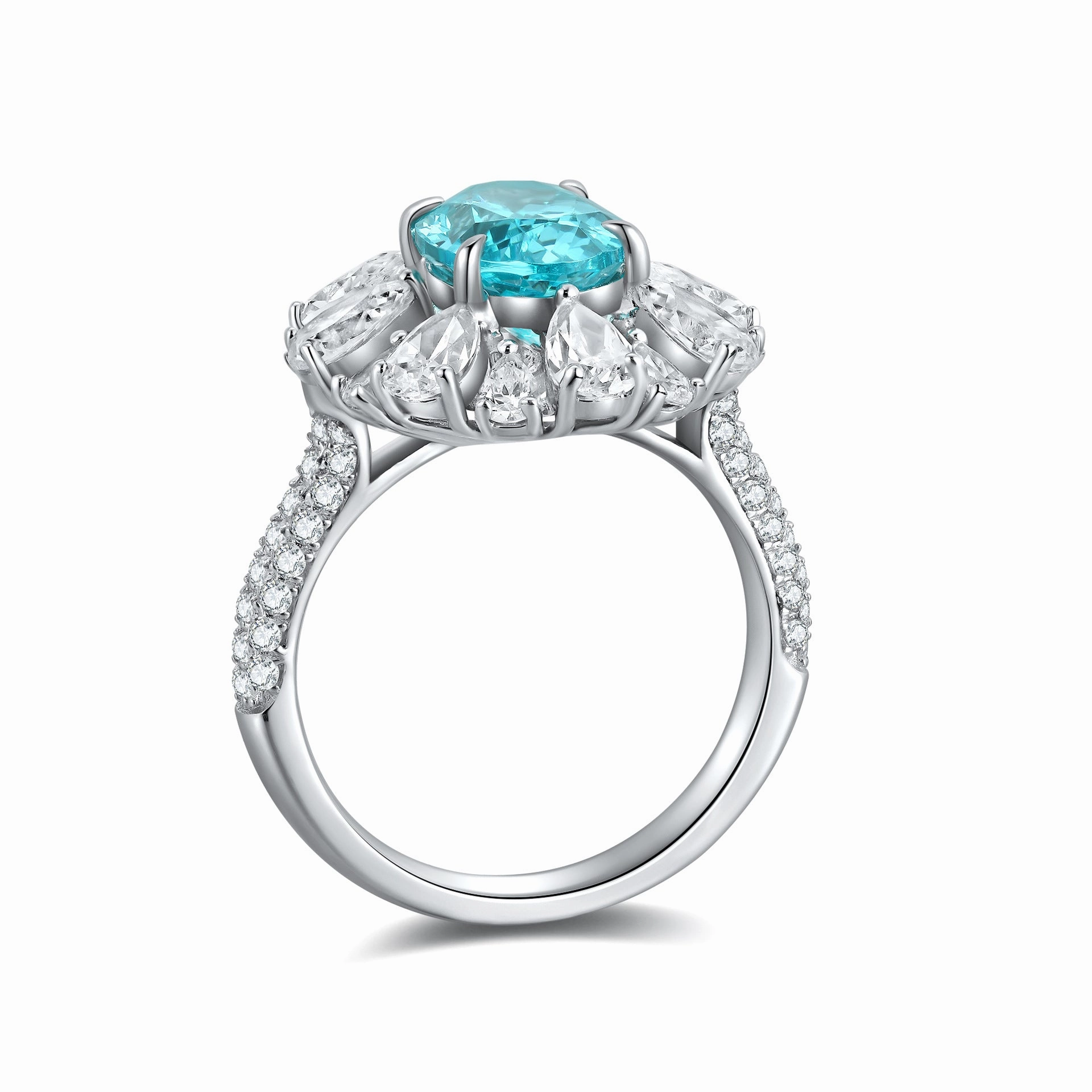 Lab-Grown Oval Cut Paraiba Ring in 925 Sterling Silver Graceful Twist