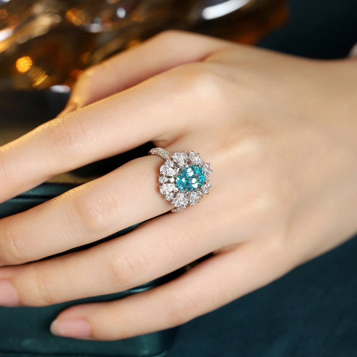 Modern Touch Dainty Charm Lab-Grown Oval Cut Paraiba Ring in 925 Sterling Silver