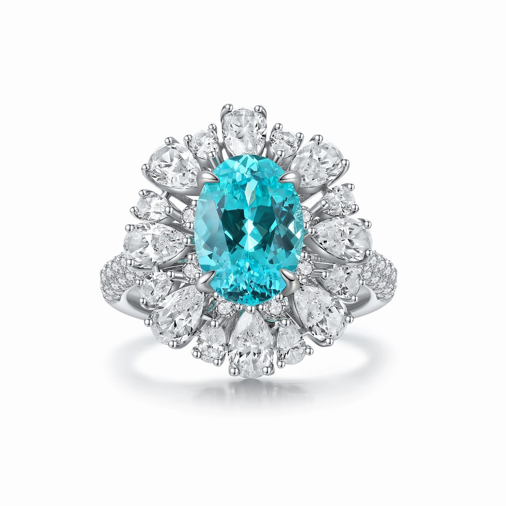 Lab-Grown Oval Cut Paraiba Ring in 925 Sterling Silver Charming Detail Polished Charm