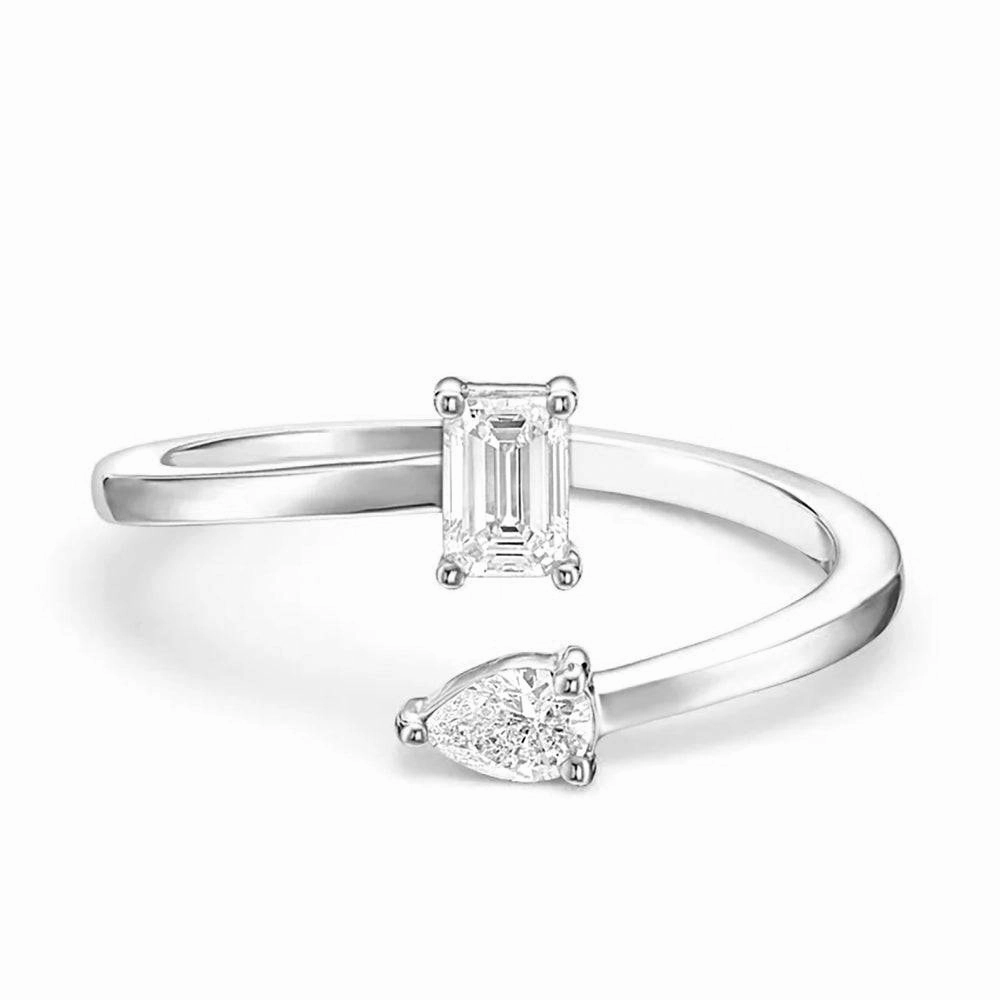 Daily Accessories Lab Grown Pear and Emerald Cut Diamond Toi et Moi Promise Ring