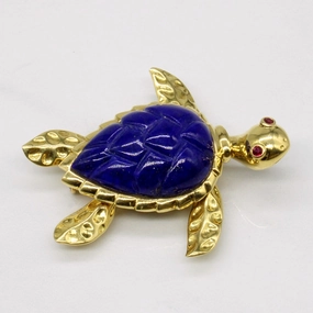 Bold Highlight Bold Details Lapis Lazuli & Ruby Turtle Brooch | 20.00ct, 0.05ctw |