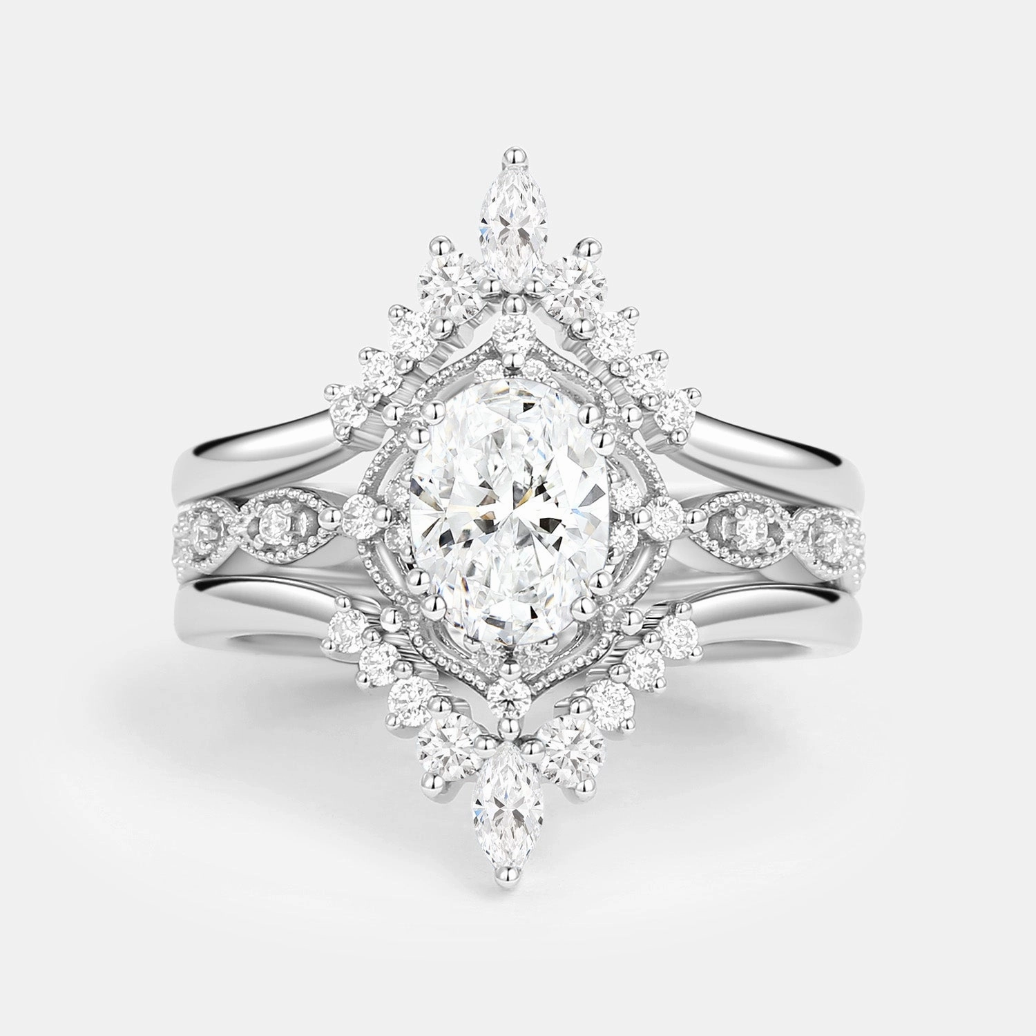 Casual Spark Everyday Design Lab Grown Diamond Signature Vintage Ring Set 3pcs