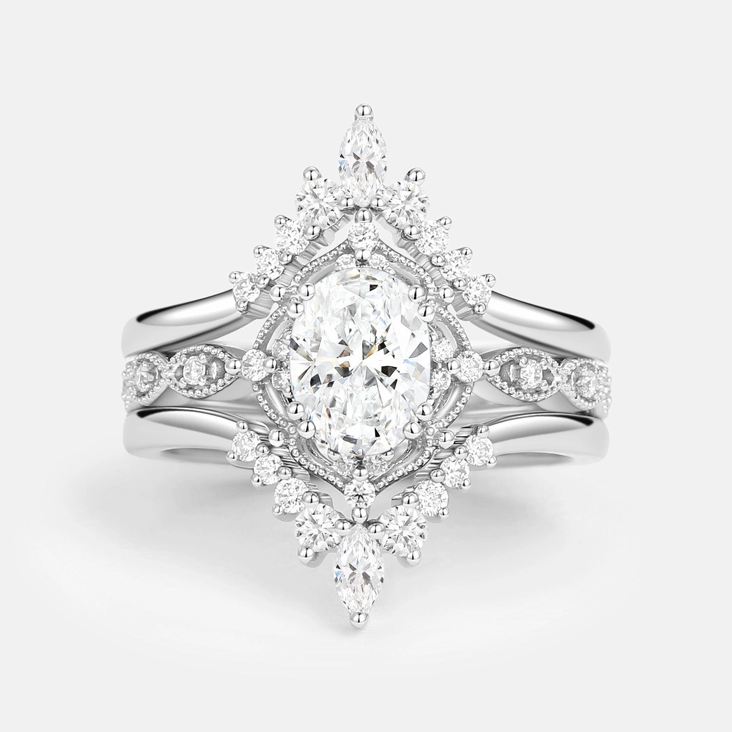 Chic piece Custom Piece Lab Grown Diamond Signature Vintage Ring Set 3pcs