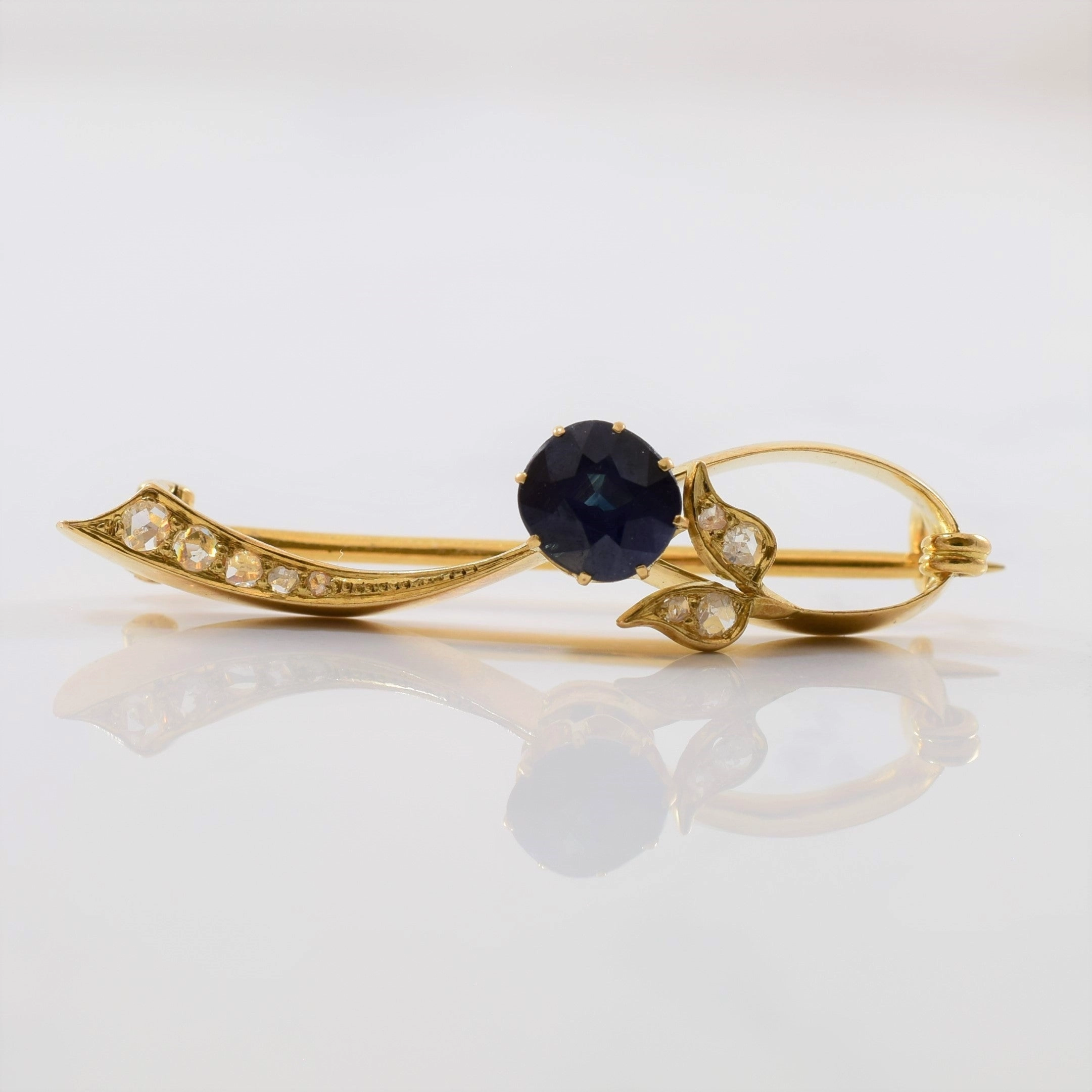 Gloss Shine Late Victorian Era Sapphire & Diamond Brooch | 0.10ctw, 1.25ct |