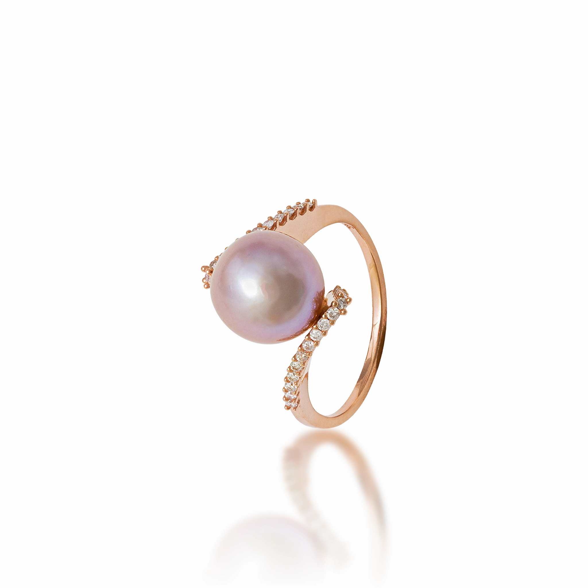 Formal Design Romantic Fashion Lavender Freshwater Pearl Ring in Rose Gold with Diamonds - 9-10mm