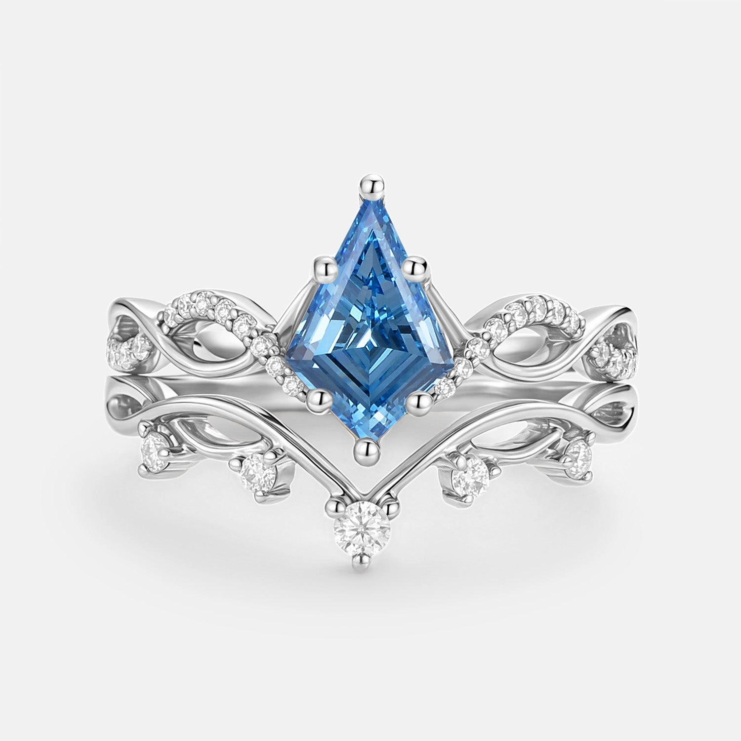 Leafy Kite Blue Lab Grown Diamond Ring Set 2pcs - Phyllon Seasonal Favorite Fresh Light