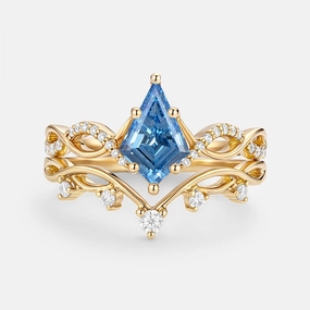 Allure Detail Leafy Kite Blue Lab Grown Diamond Ring Set 2pcs - Phyllon