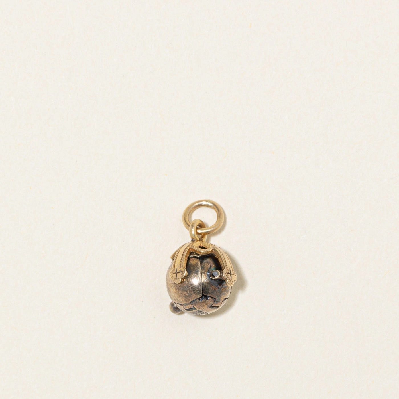 British Yellow Gold & Silver Engraved Sphere Puzzle Charm Dazzling Glow