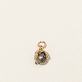 British Yellow Gold & Silver Engraved Sphere Puzzle Charm Dazzling Glow