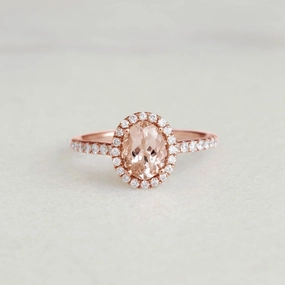 Oval Morganite Halo Ring Rose Gold - Suna Classic Pairing