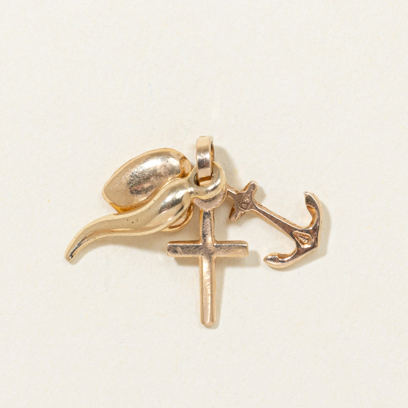 Timeless Radiance Opulent Design 14K Yellow Gold "Faith, Hope, & Charity" with Italian Cornicello Charm