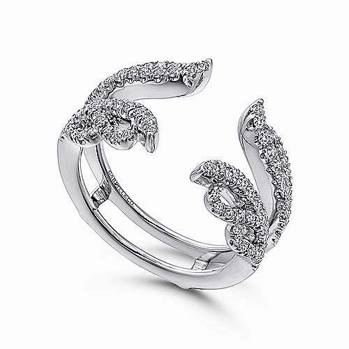 French Pave Set Winged Diamond Jacket Wedding Band 14K White Gold Exquisite Style Lightweight Material