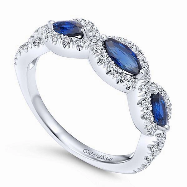 Shiny Detail Fantastic Product Marquise Shaped Diamond And Sapphire Ring .76 Cttw 14K Gold