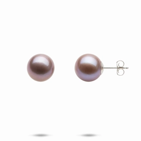 Lilac Freshwater Pearl Earrings in White Gold - 10-11mm Evening Accent