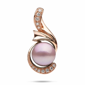 Dazzling Style Sleek Outline Lilac Freshwater Pearl Pendant in Rose Gold with Diamonds - 14-15mm