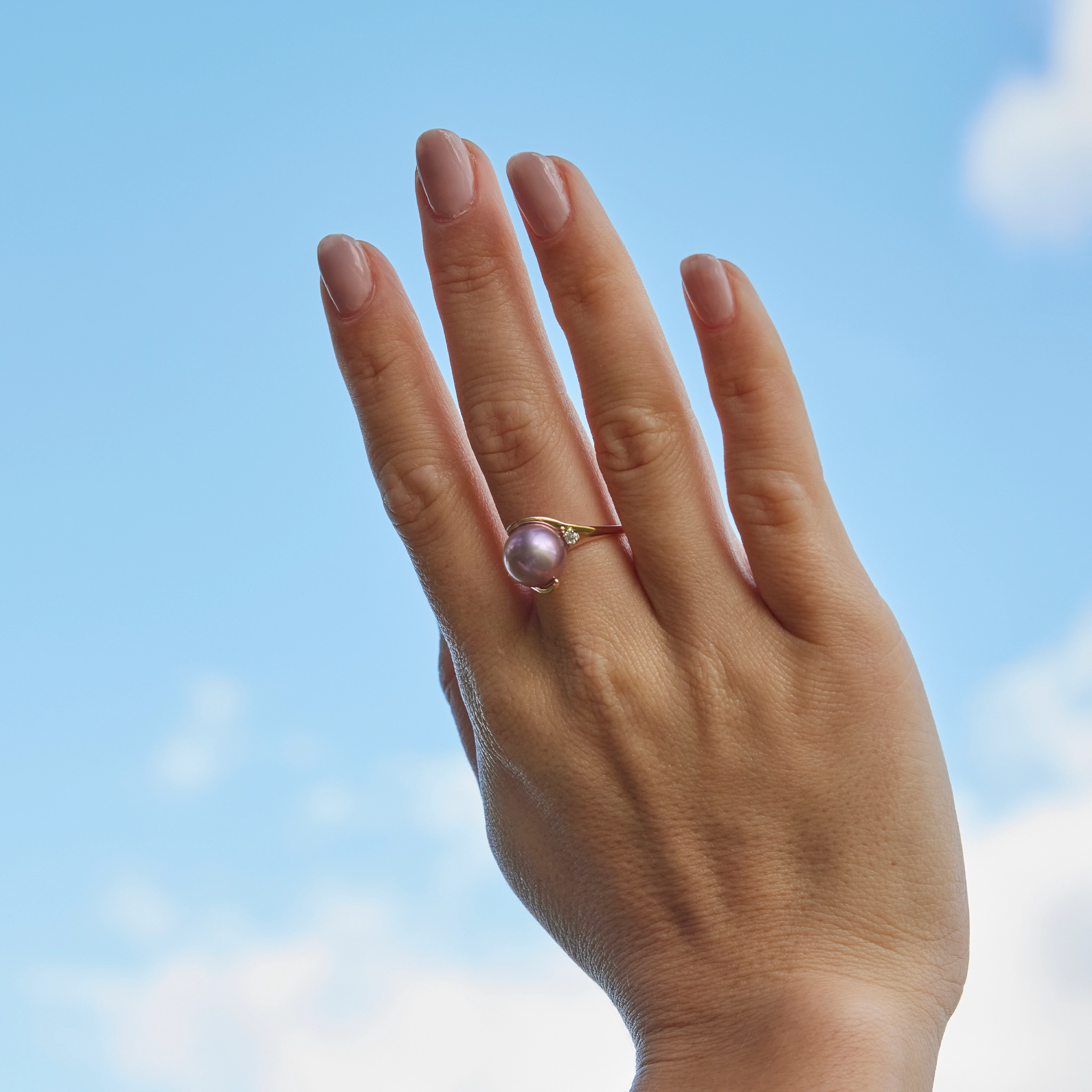 Romantic Touch Gleaming Highlight Lilac Freshwater Pearl Ring in Rose Gold with Diamonds - 10-11mm