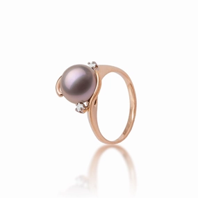 Lilac Freshwater Pearl Ring in Rose Gold with Diamonds - 10-11mm Casual Look