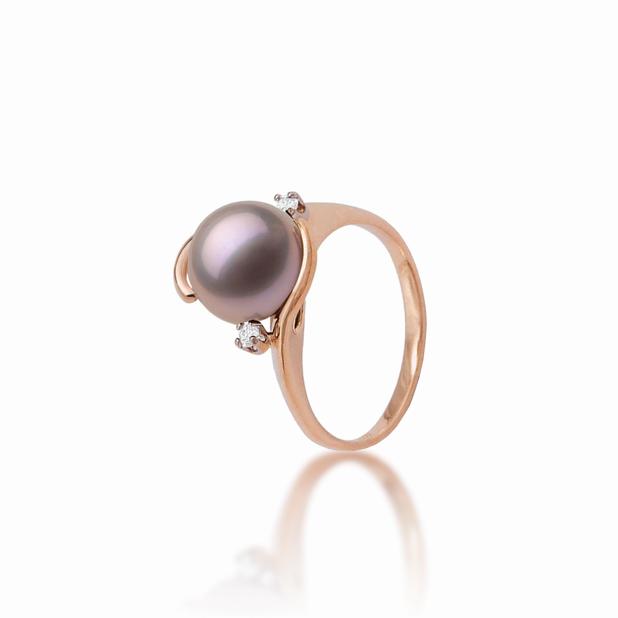 Lilac Freshwater Pearl Ring in Rose Gold with Diamonds - 10-11mm Casual Look
