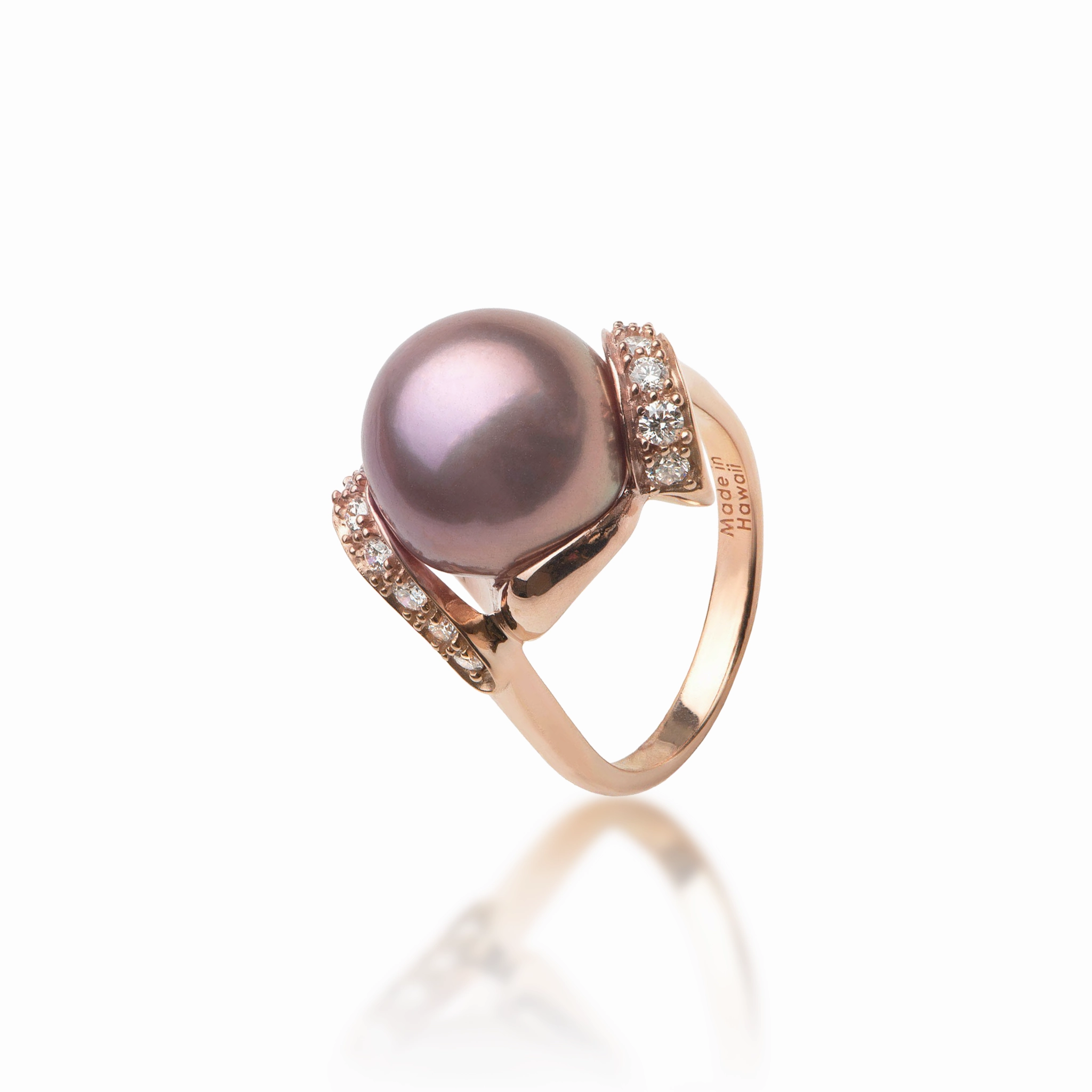 Lilac Freshwater Pearl Ring in Rose Gold with Diamonds - 12-13mm Trendy Spark Refined Touch