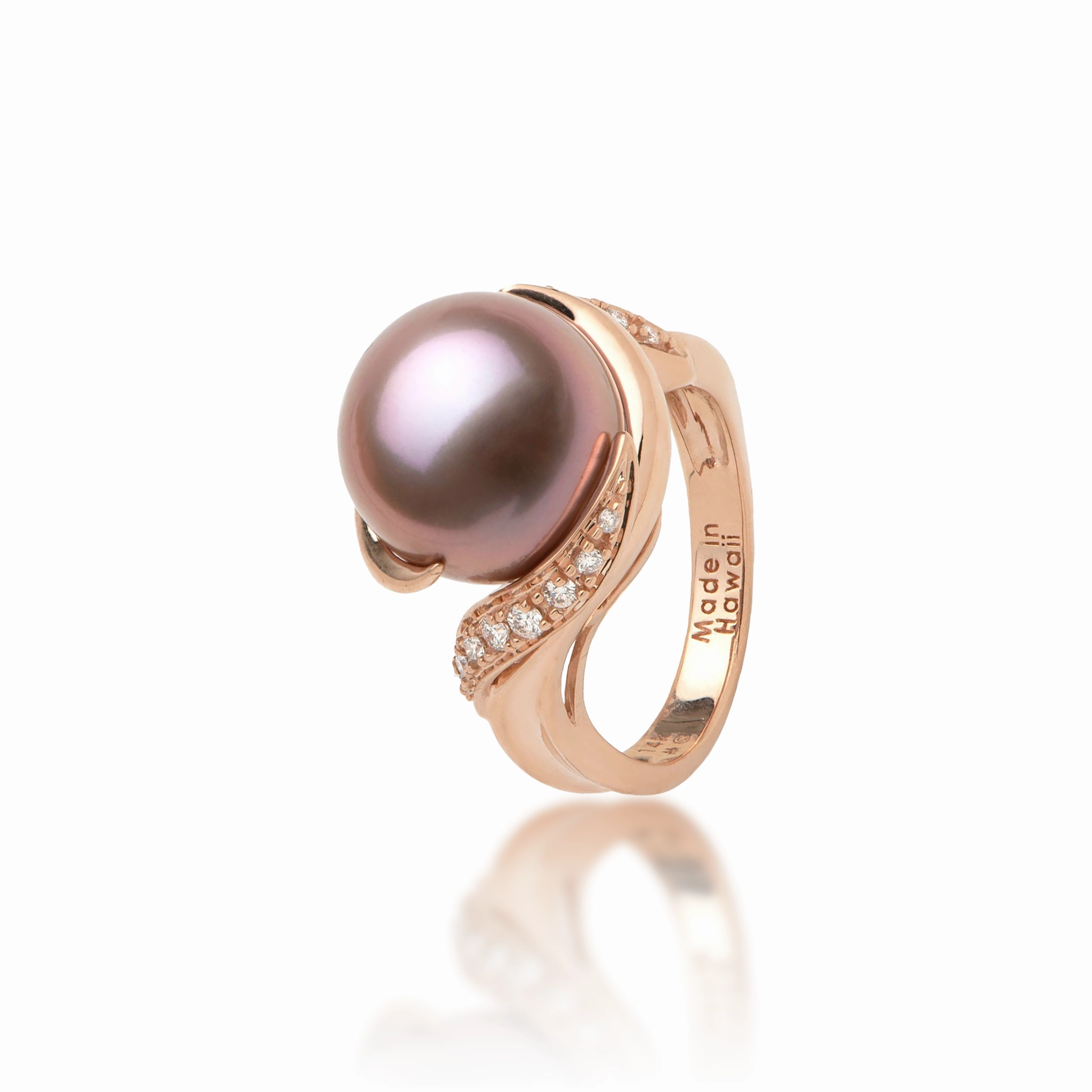Lilac Freshwater Pearl Ring in Rose Gold with Diamonds - 12-13mm Glimmer Accent Elegant Accent