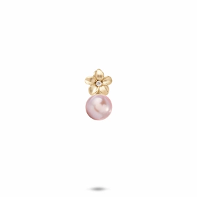 Pick A Pearl Plumeria Pendant in Gold with Diamonds - 7mm Sleek Glamour Ethereal Accent