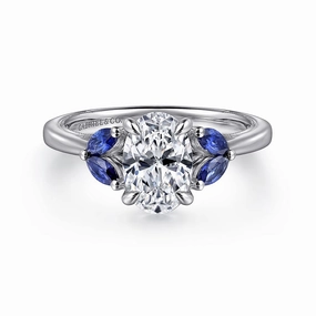 Dani - 14K White Gold Round Diamond and Sapphire Engagement Ring Unique Vibe