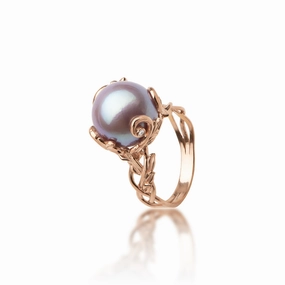 Highlight Feature Sleek Style Living Heirloom Lilac Freshwater Pearl Ring in Rose Gold with Diamonds - 11-12mm