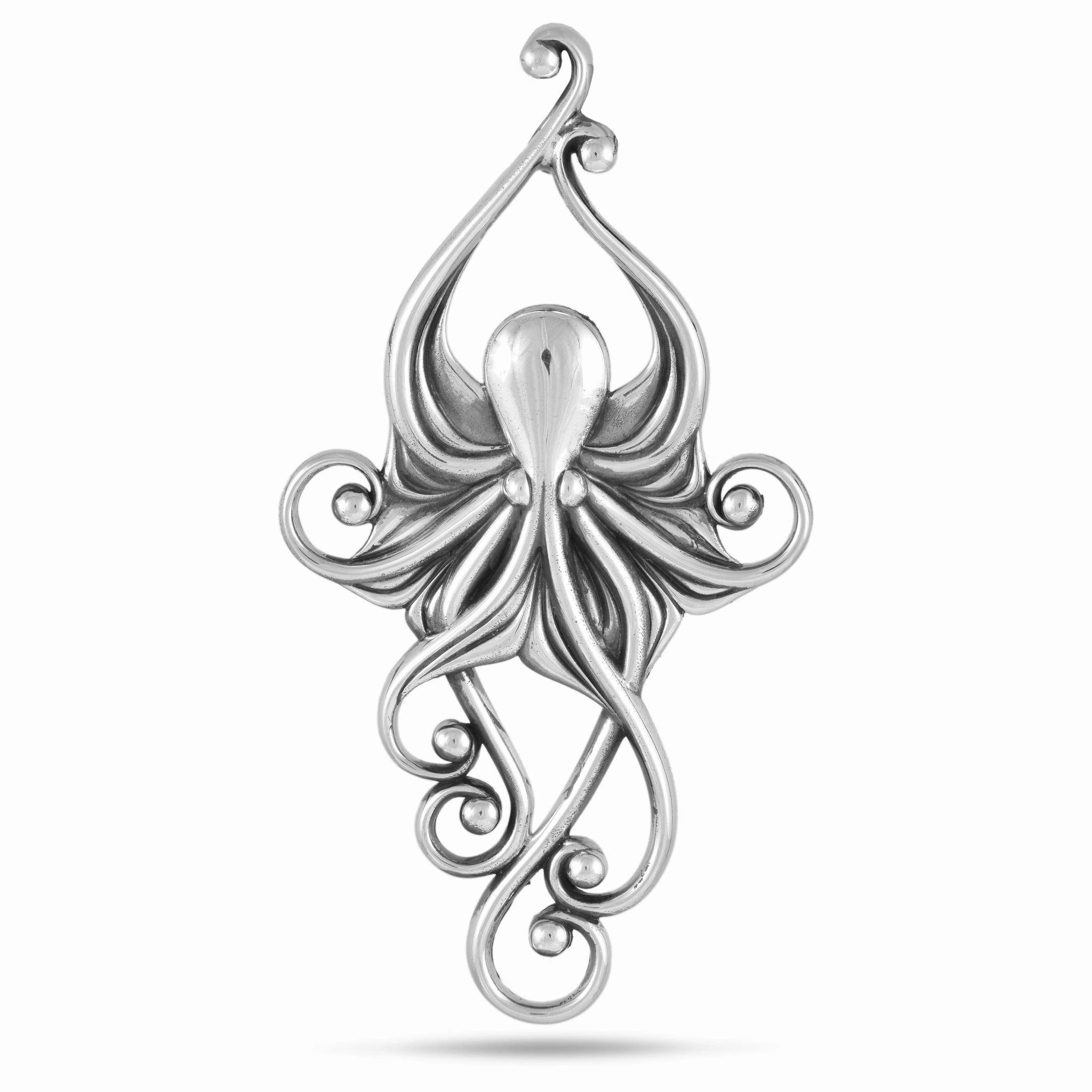 Glam Touch Modern Statement Living Heirloom Octopus Pendant in Sterling Silver - 63mm