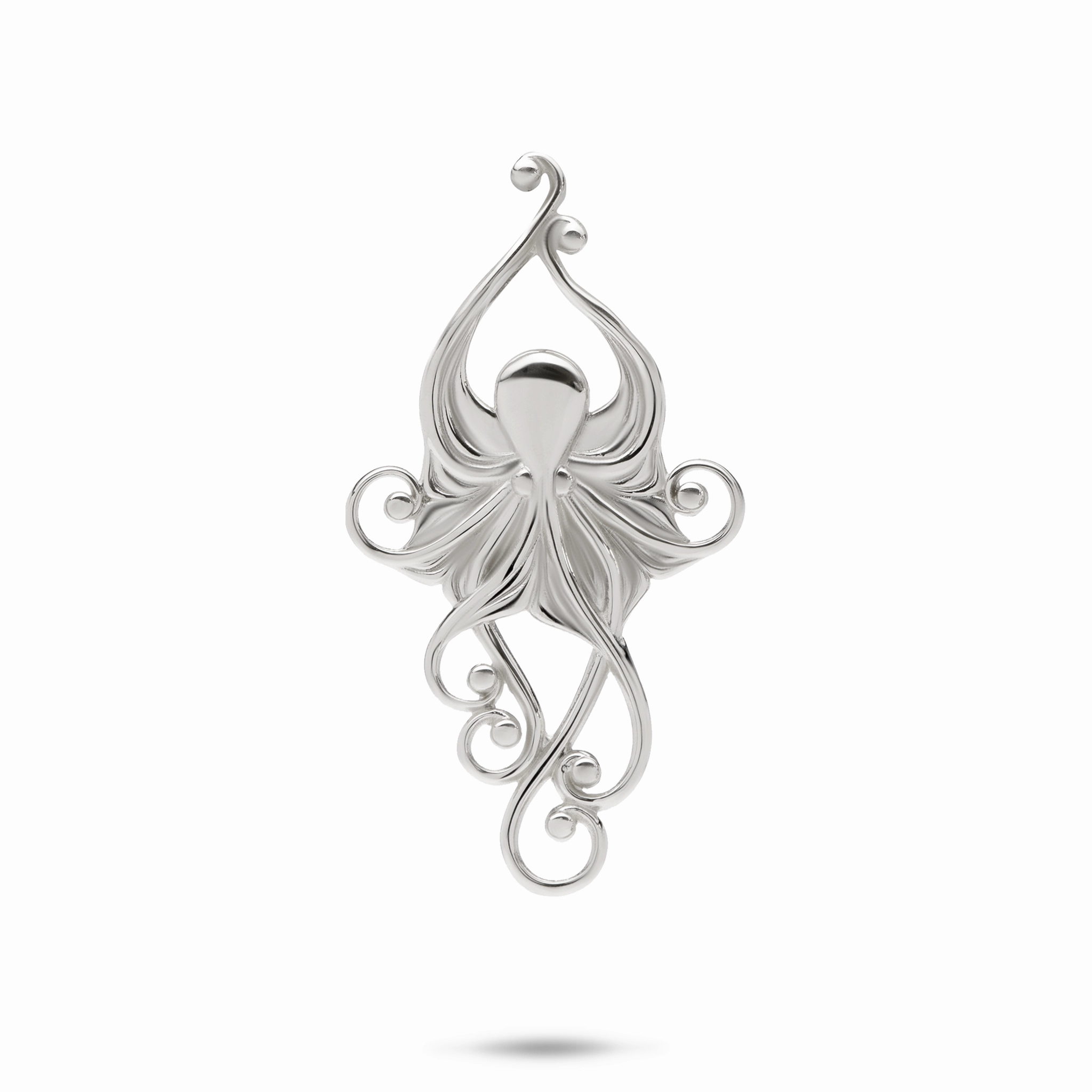 Modern Look Smooth Lines Living Heirloom Octopus Pendant in White Gold -36mm
