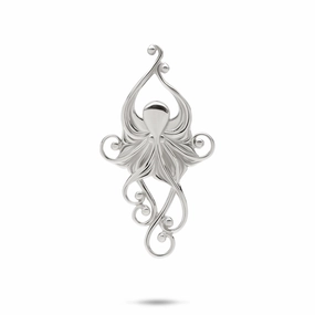 Modern Look Smooth Lines Living Heirloom Octopus Pendant in White Gold -36mm