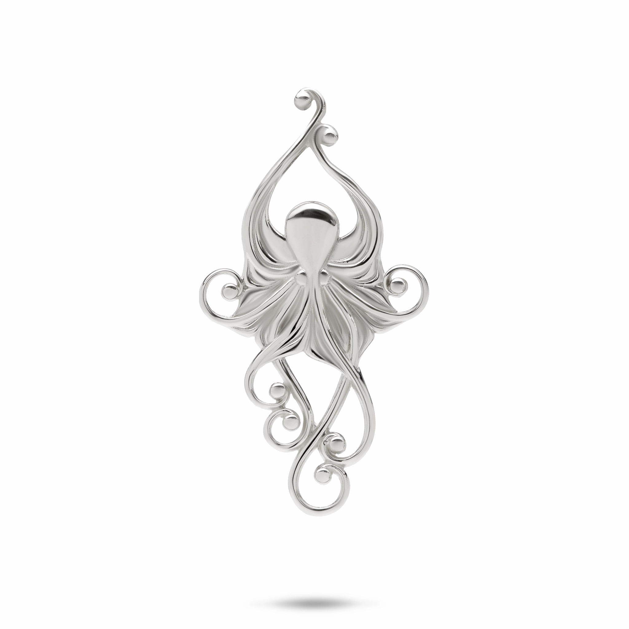 Radiant Shine Finish Living Heirloom Octopus Pendant in White Gold -36mm