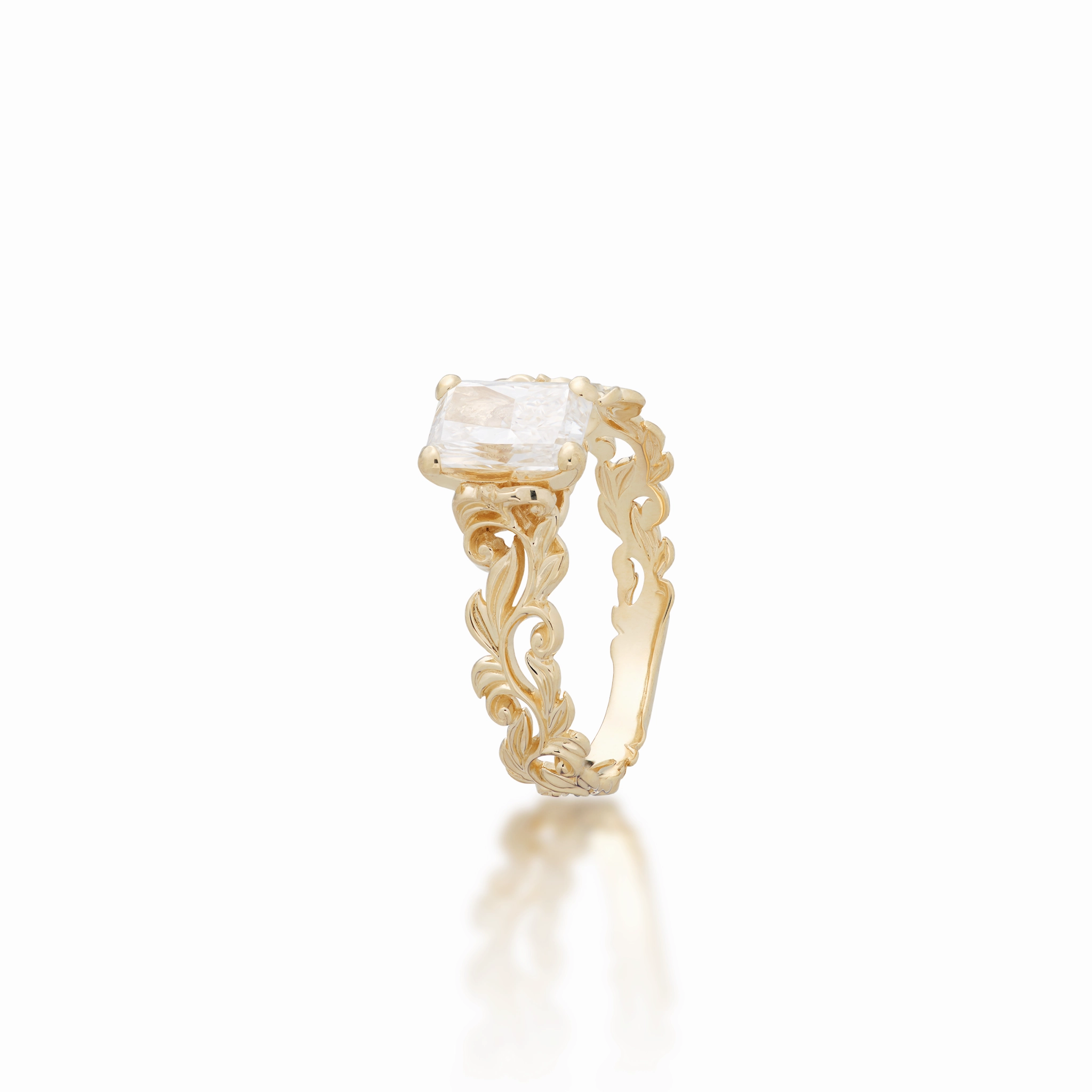 Living Heirloom Solitaire Lab Grown Diamond Engagement Ring in Gold Bold Glow Textile Shine