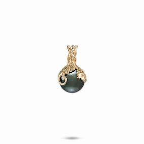 Living Heirloom Tahitian Black Pearl Pendant in Gold with Diamonds - 9-10mm Glamour Detail
