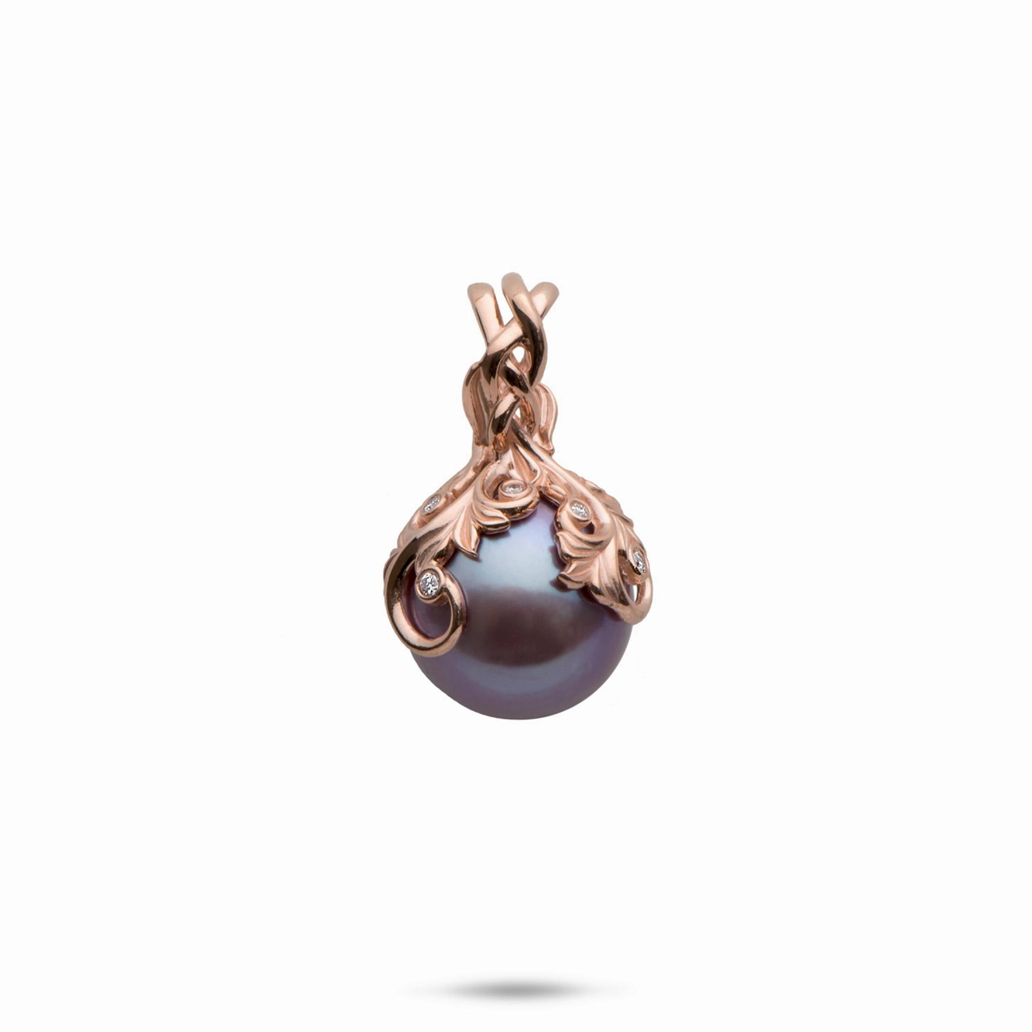 Delicate Glam Pure Detail Living Heirloom Ultraviolet Freshwater Pearl Pendant in Rose Gold with Diamonds - 12-13mm