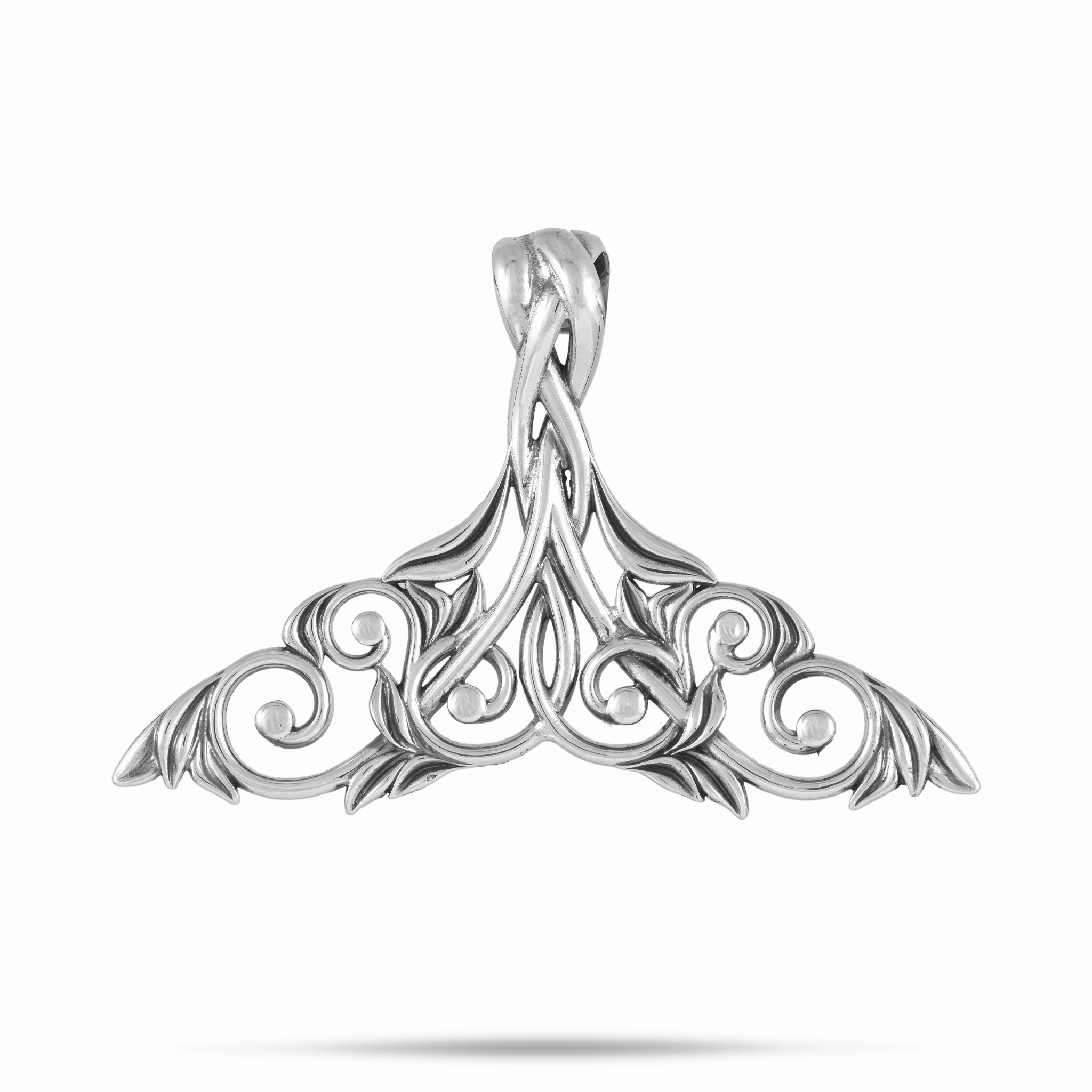 Living Heirloom Whale Tail Pendant in Sterling Silver - 42mm Creative Glance Edgy Detail