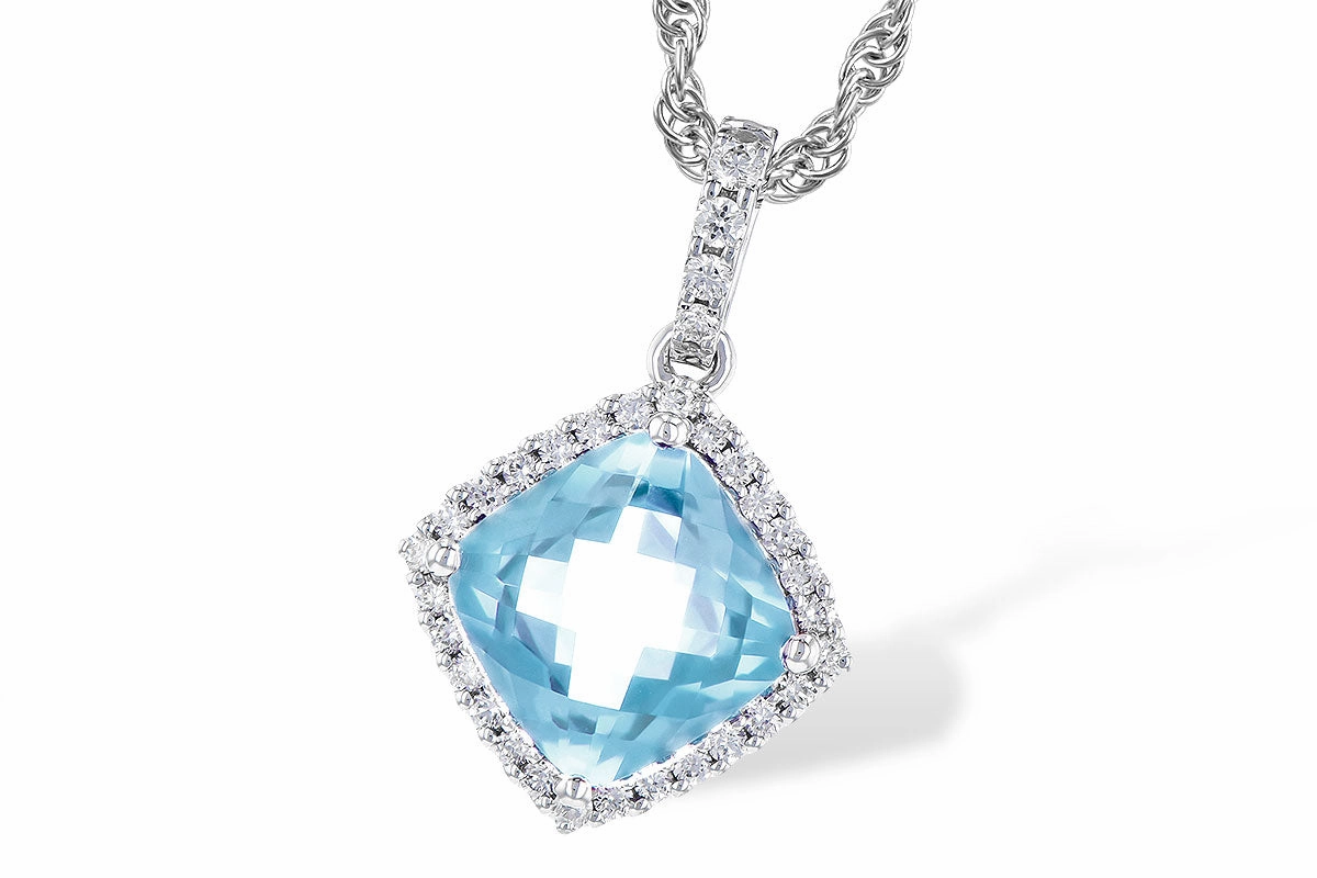Artisan Accent 14K White Gold 1.16ct. Aquamarine & .11cttw Diamond Halo Necklace