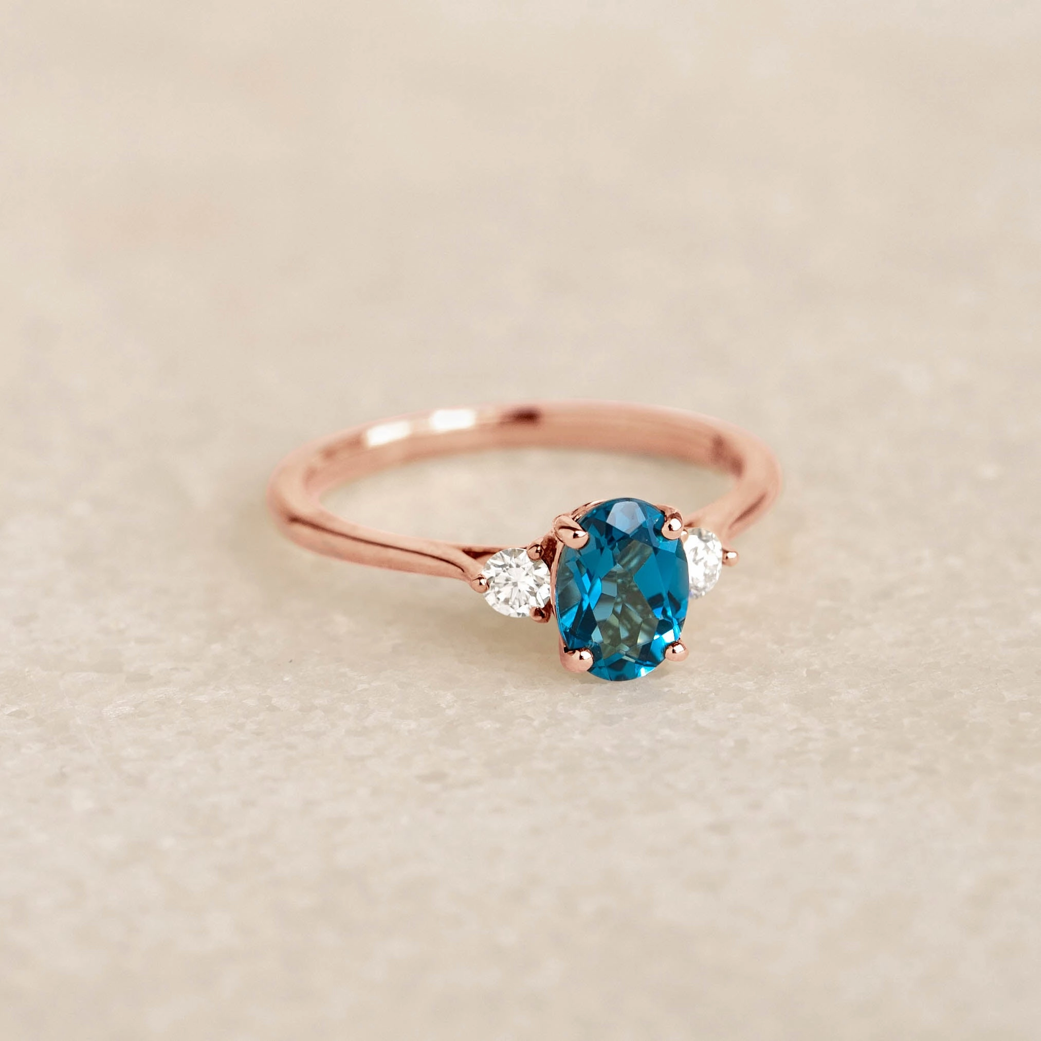 Finest Detail Party Ready London Blue Topaz and Diamond Ring Rose Gold - Kindra