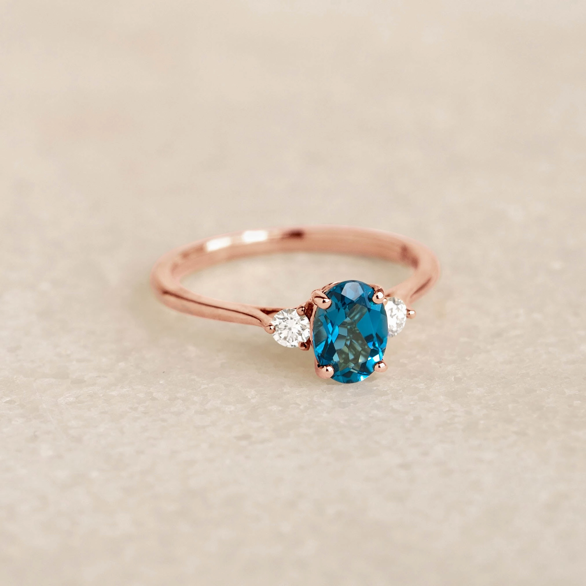 London Blue Topaz and Diamond Ring Rose Gold - Kindra Light Play