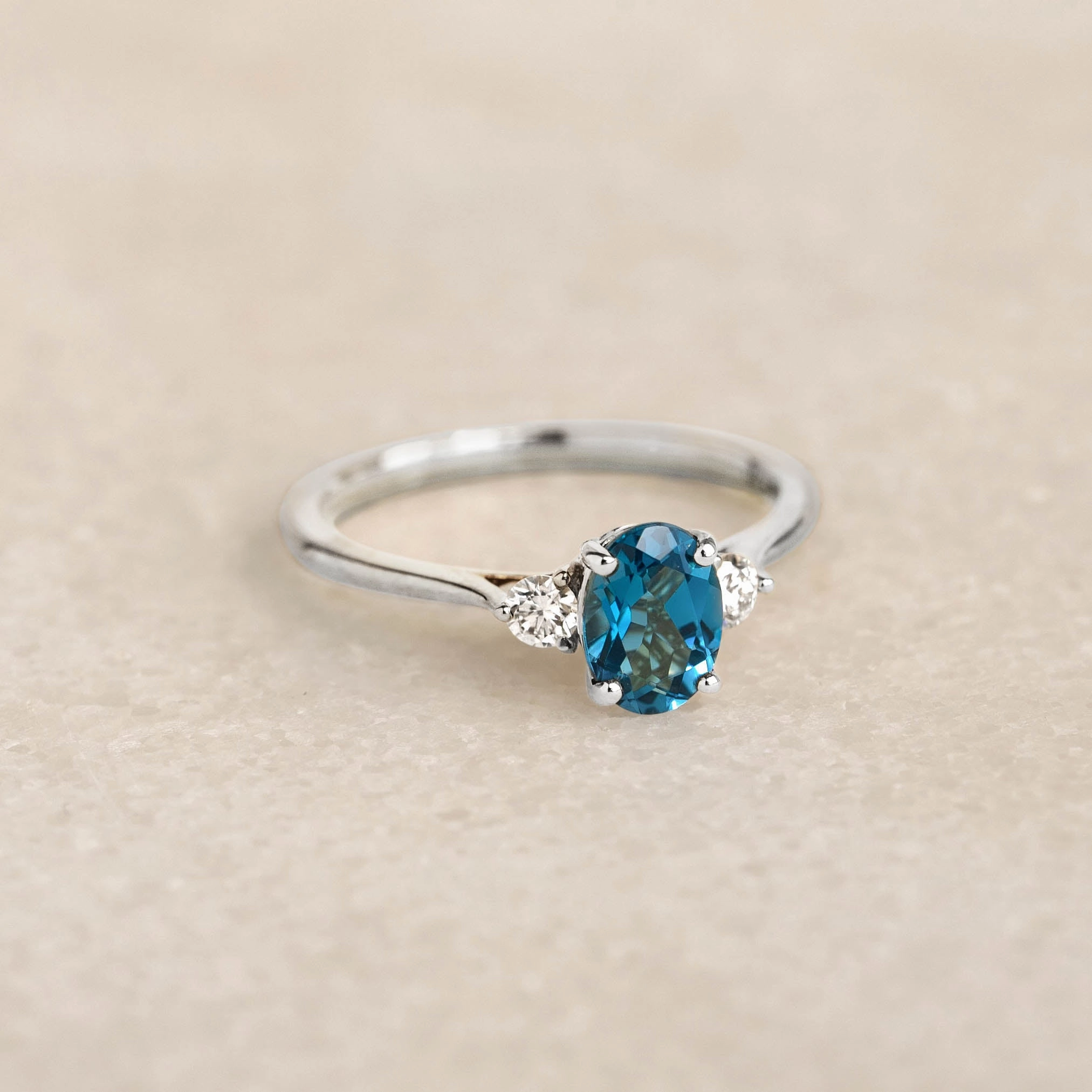 London Blue Topaz and Diamond Ring White Gold - Kindra Exclusive Style Intricate Work