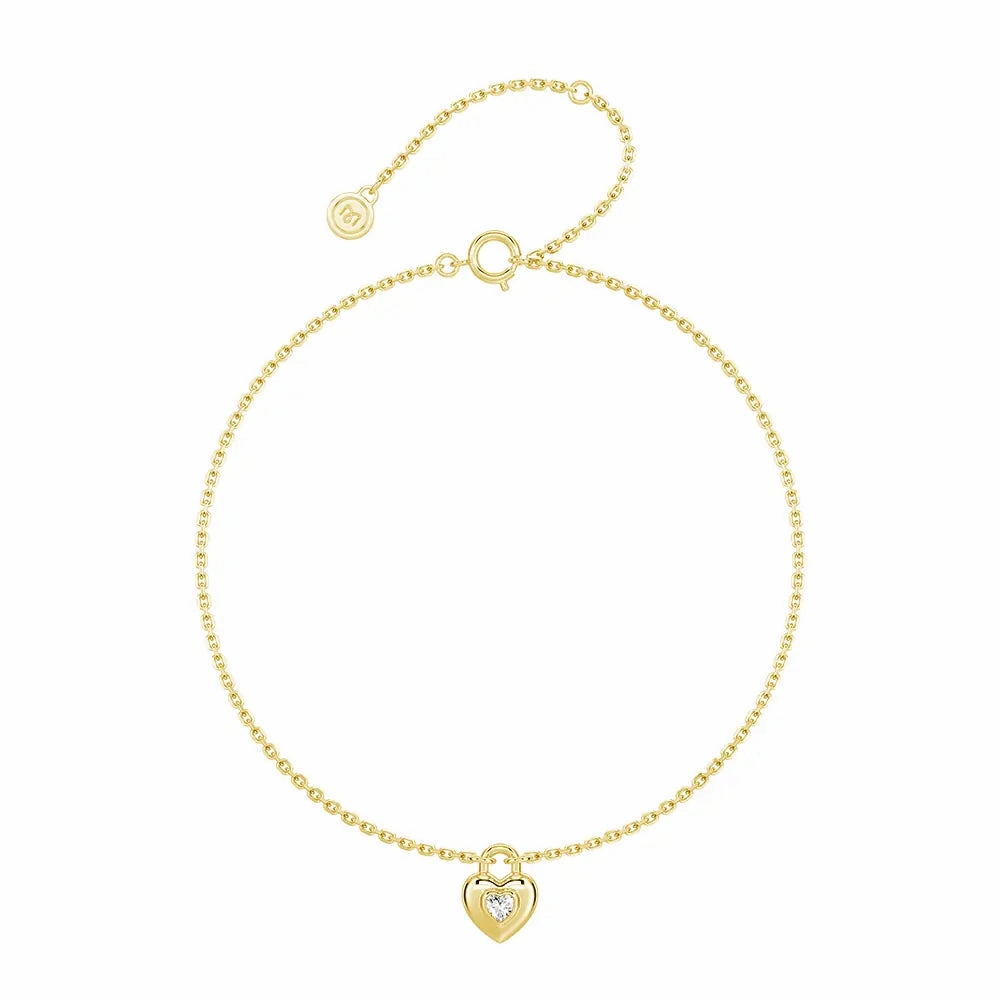 Love Lock Heart Bracelet with Solitaire Moissanite Charm Classic Jewelry Everyday Glam
