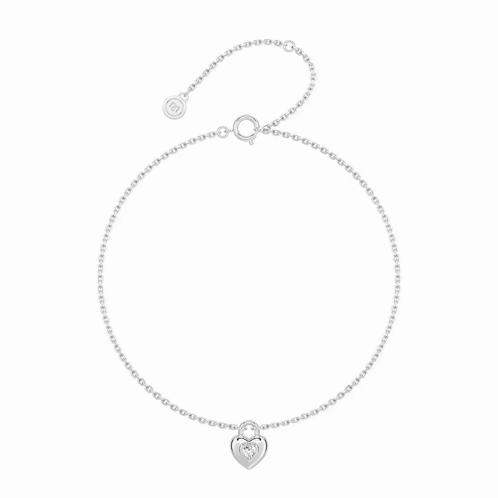 Love Lock Heart Bracelet with Solitaire Moissanite Charm Sweet Touch