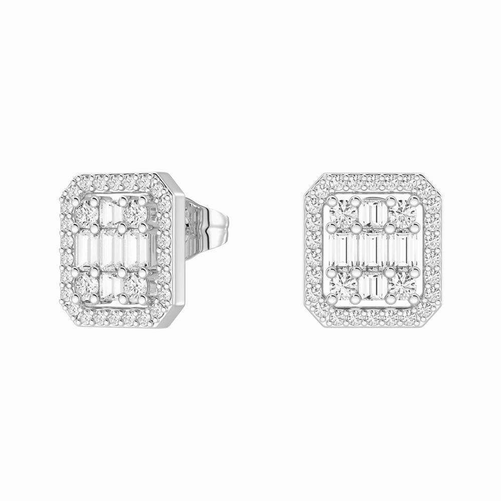 Mood Accent Soft Style Infinity Halo Lab Grown Diamond Rectangular Cluster Stud Earrings