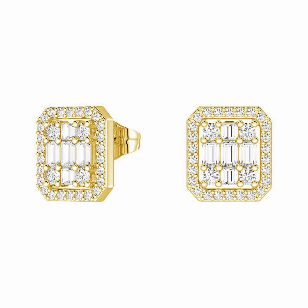 Delicate Frame Premium Jewelry Infinity Halo Lab Grown Diamond Rectangular Cluster Stud Earrings