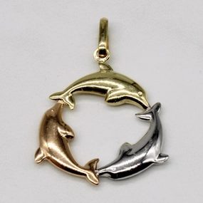 10k Tri Tone Gold Dolphin Wreath Charm Exquisite Accent
