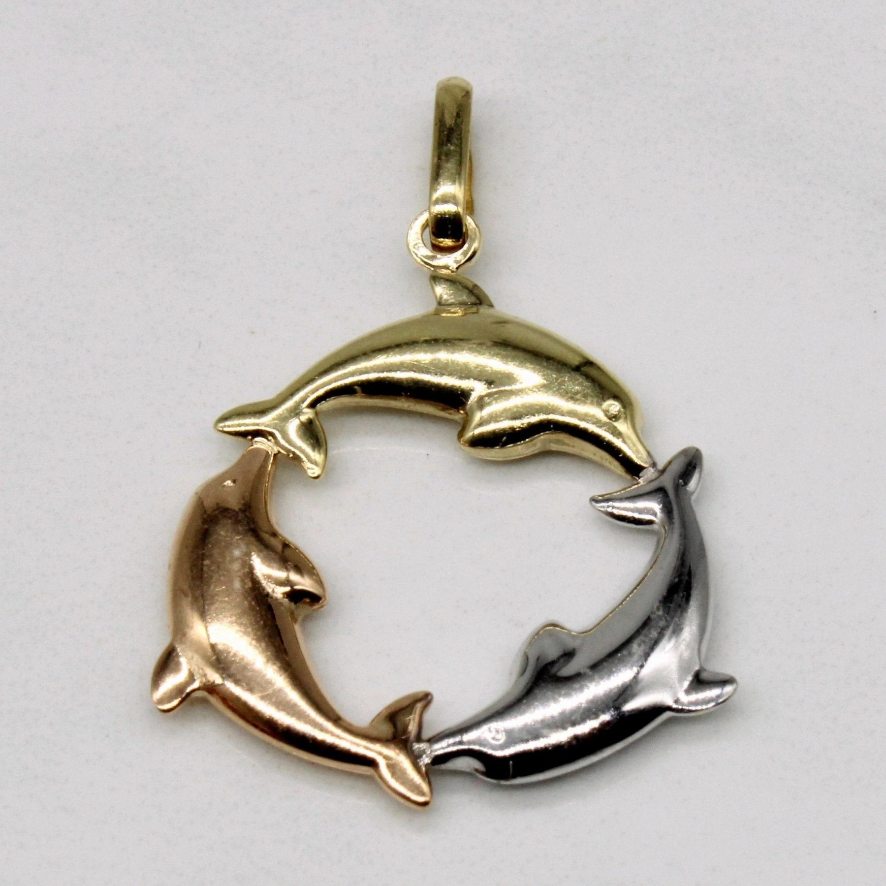10k Tri Tone Gold Dolphin Wreath Charm Exquisite Accent